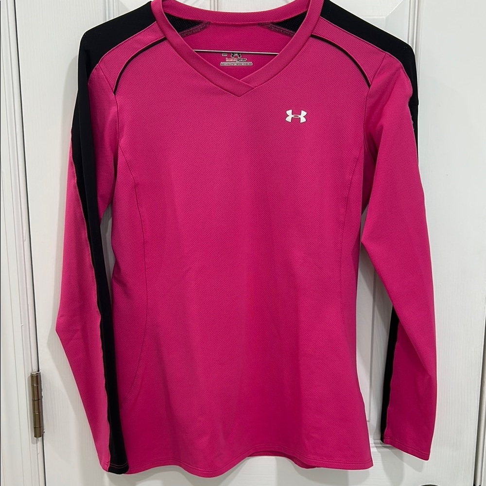 Under Armour Vivid Pink and Black V-Neck Top
